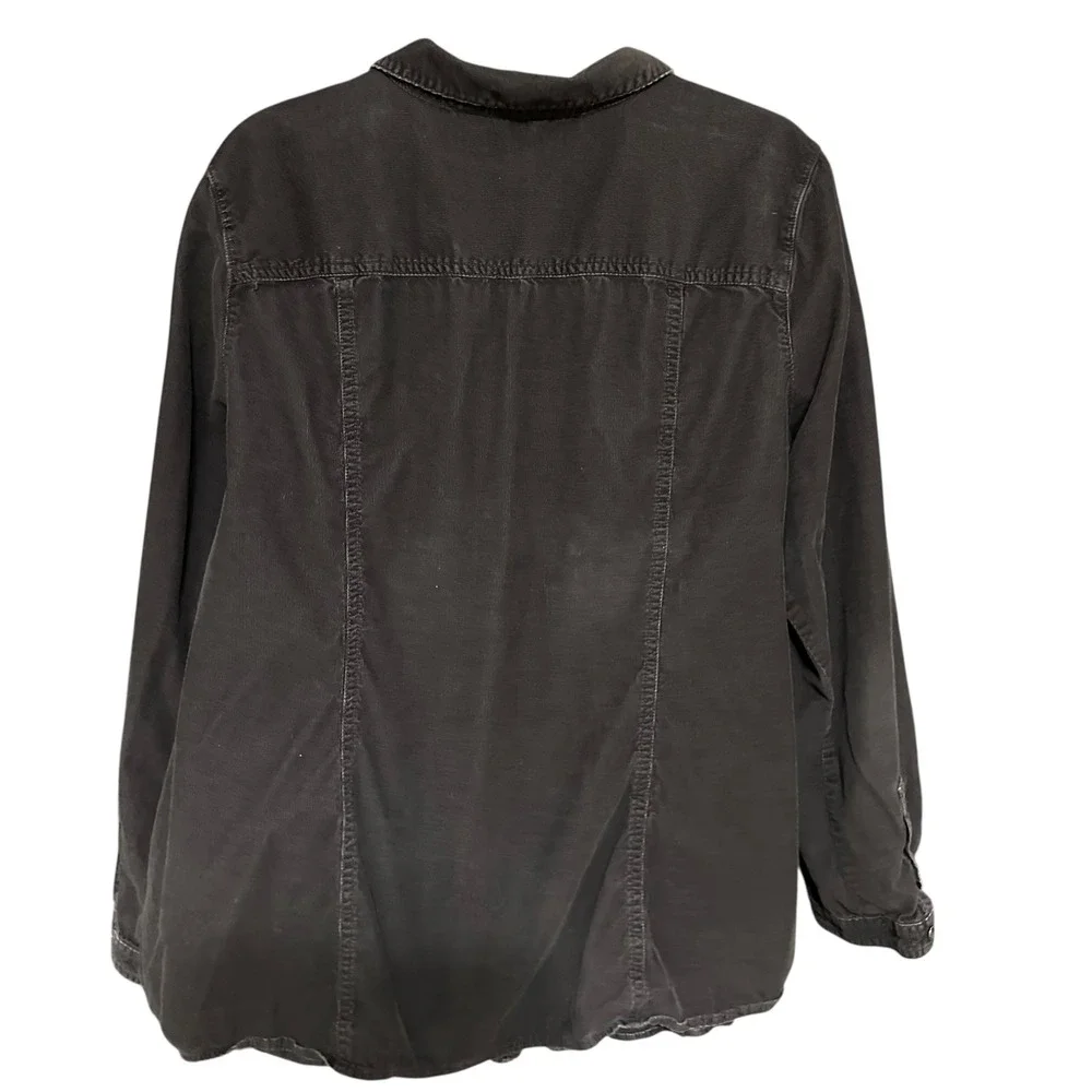 Eddie Bauer Womens Brown 2X Corduroy Ruffle Button Down Shirt Regency Core‎ - Picture 2 of 6